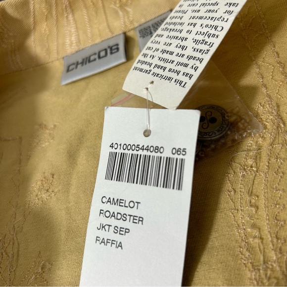 NWT CHICO’S Camelot Roadster Jacket Raffia (Light Yellow) Embroidered Sz 3 (XL) - Picture 11 of 16